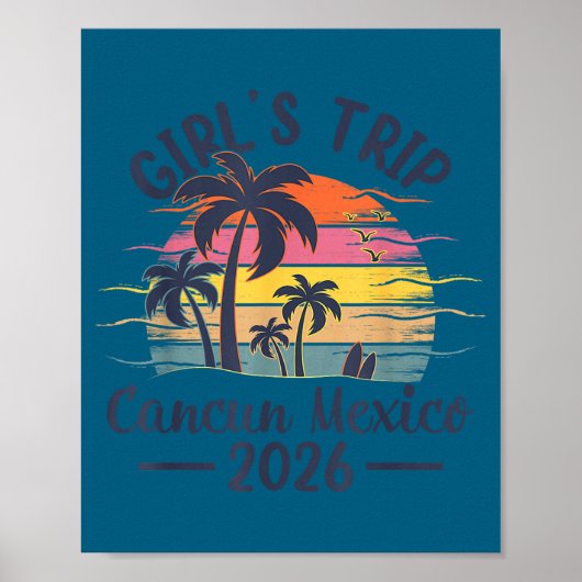 Cancun Mexico Strand Mädchen Reise Illustration Poster (Vorne)