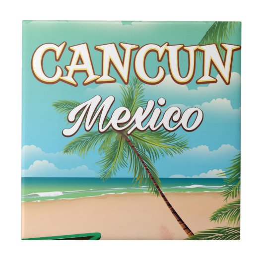 Cancun Mexico Strandposter Fliese (Vorderseite)