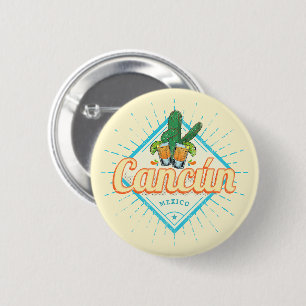 Cancun Mexico Tancing Cactus Vintag Tequila Button