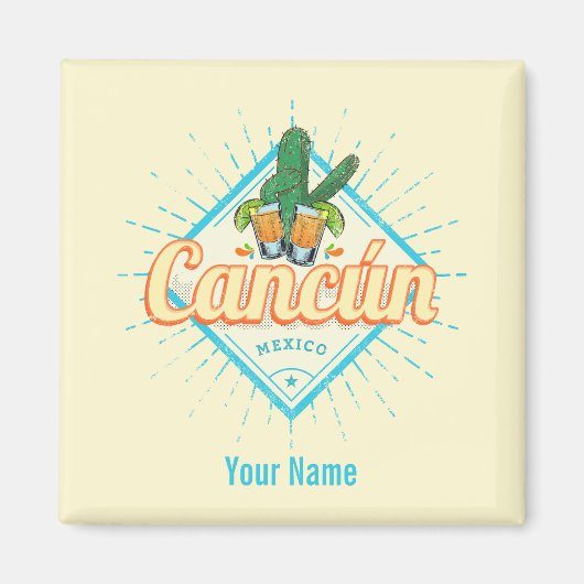 Cancun Mexico Tancing Cactus Vintag Tequila Magnet (Vorne)