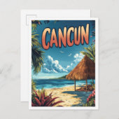 Cancun Mexico Vintag Illustration Travel Postkarte (Vorne/Hinten)