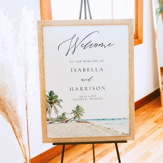CANCUN Mexico Watercolor Beach Wedding Willkommen Poster