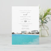 CANCUN Mexico Watercolor Skyline Wedding Einladung (Stehend Vorderseite)