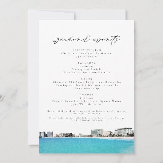 CANCUN Mexico Wedding Weekend Willkommensreise Einladung (Rückseite)