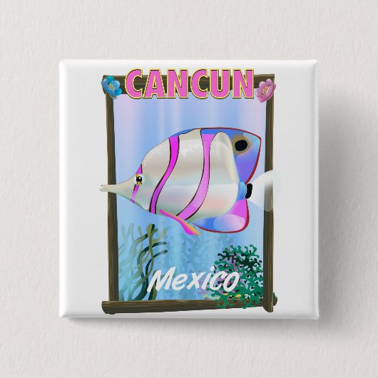 Cancun Mexikanisches tropisches Reiseplakat Button (Vorderseite)