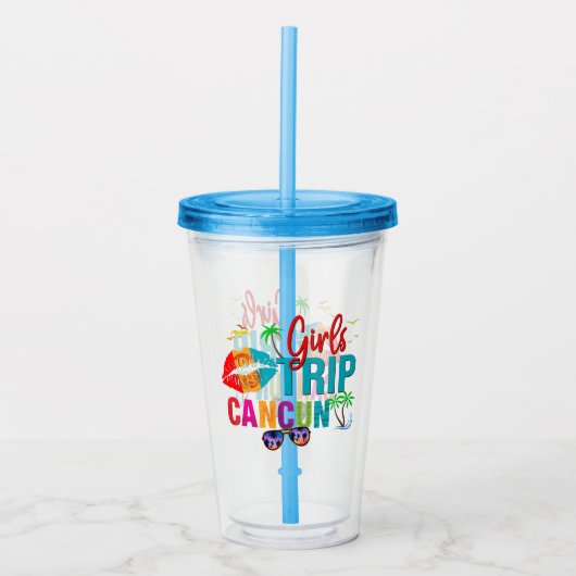 Cancun Mexiko Girls Reise farbenfrohe Ferien Acryltrinkbecher (Vorderseite)