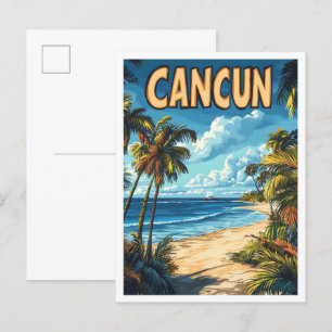 Cancun Mexiko Kunst Vintage-Illustration Reise Postkarte