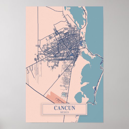 Cancun Mexiko luftige Stadtplan Reise Poster (Vorne)