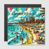 Cancun, Mexiko mit einem Pop Art Vibe Magnetkarte (Vorne/Hinten)