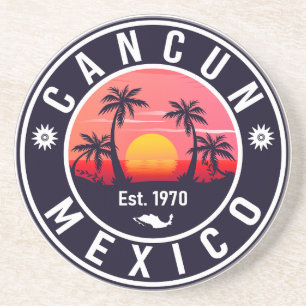 Cancun Mexiko Palme Vintage Reise Andenken Getränkeuntersetzer