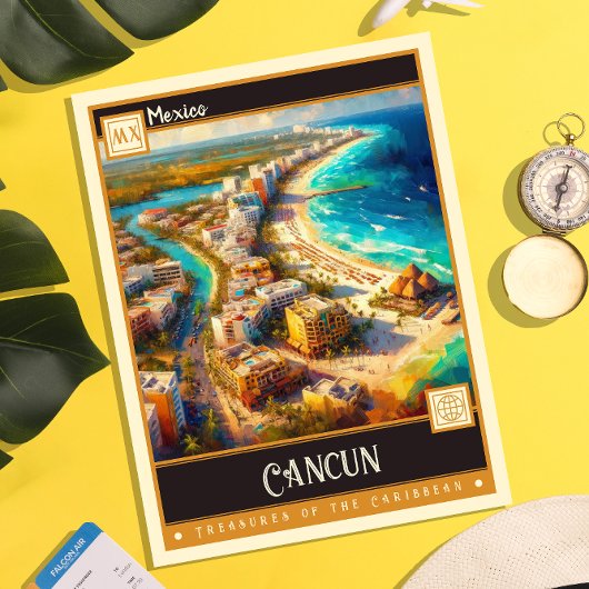 Cancun, Mexiko | Retro-Malerei Postkarte