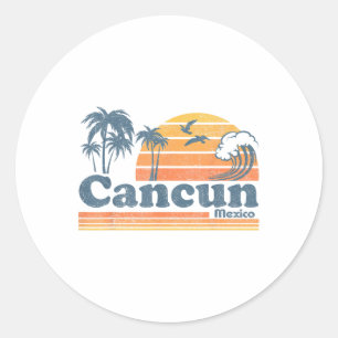 Cancun Mexiko Strand Sommerurlaub Sonne Vintage 70 Runder Aufkleber