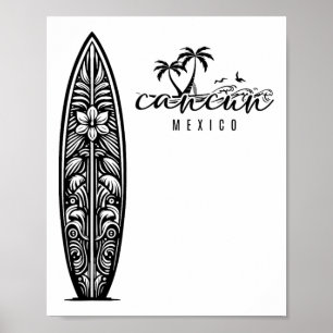 Cancun Mexiko Strand Surfen Surfbrett Retro Poster