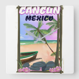 Cancun Mexiko Strandposter. Quadratische Wanduhr
