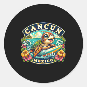 Cancun Mexiko Süße Meeresschildkröte Surfen  Runder Aufkleber
