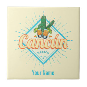 Cancun Mexiko Tanzender Kaktus Vintage Tequila Fliese