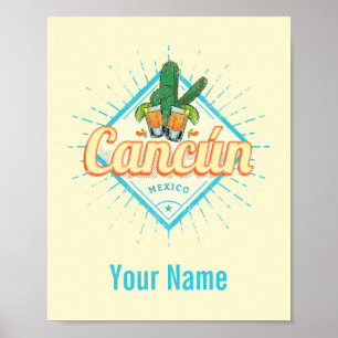 Cancun Mexiko Tanzender Kaktus Vintage Tequila Poster