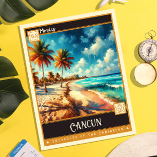 Cancun, Mexiko   Vintage-Gemälde Postkarte