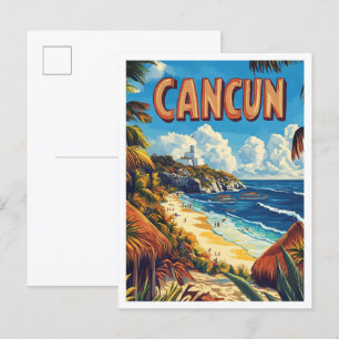 Cancun Mexiko Vintage-Illustration Reise Postkarte