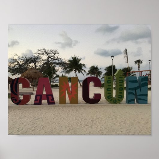 Cancun Sign - Playa Delfine, Mexico Poster (Vorne)