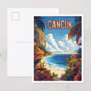 Cancun Strand Mexiko Vintage-Illustration Reise Postkarte