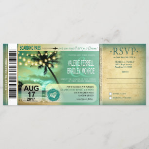 Cancun Twilight Beach Boarding Pass Hochzeit aqua Einladung
