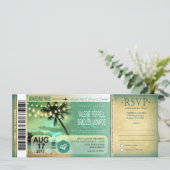 Cancun Twilight Beach Boarding Pass Wedding aqua Einladung (Stehend Vorderseite)