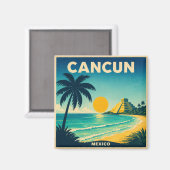 Cancun Vintage Reiseplakat Magnet (Vorderseite/Rückseite)