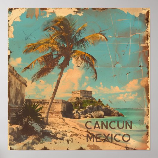 Cancun Vintage Travel Poste Poster (Vorne)