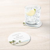 CANCUN Watercolor Beach Palm Tree Zielort Runder Pappuntersetzer (Vor Ort)