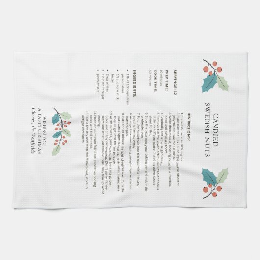 Canded Swedish Nuts Holiday Recipe Kitchen Handtuc Geschirrtuch (Horizontal)
