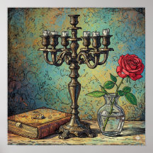 Candelabra und Rose Stillleben