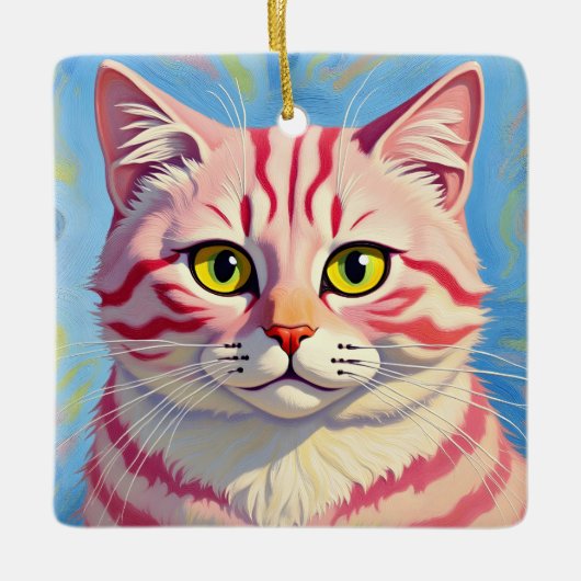 “Candice” A Cherry Striped Mystique – Cat Portrait Keramikornament (Vorderseite)