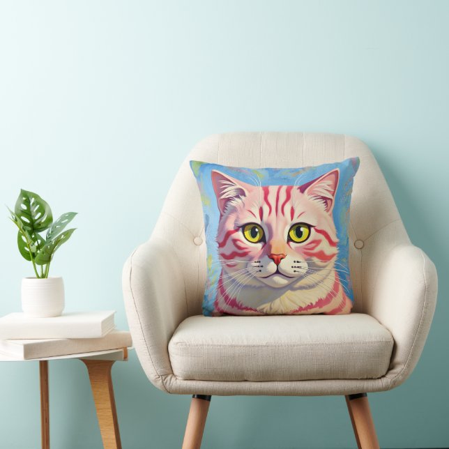 “Candice” A Cherry Striped Mystique – Cat Portrait Kissen (Stuhl )