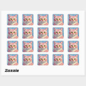 “Candice” A Cherry Striped Mystique – Cat Portrait Quadratischer Aufkleber (Blatt)