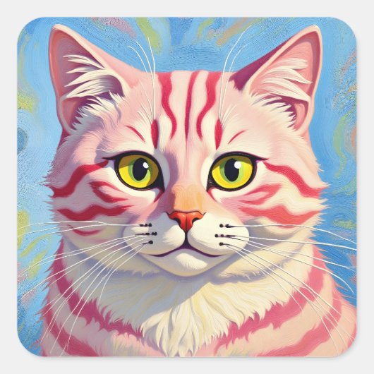 “Candice” A Cherry Striped Mystique – Cat Portrait Quadratischer Aufkleber (Vorderseite)