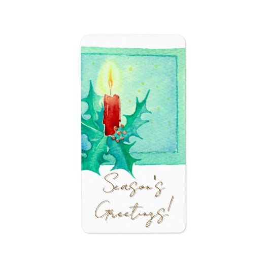 Candle and holly Christmas Card Adressaufkleber (Vorne)