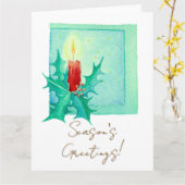 Candle and holly Christmas Card Karte (Gelbe Blume)