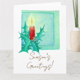 Candle and holly Christmas Card Karte