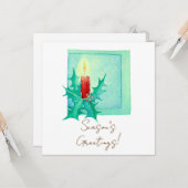 Candle and holly Christmas Card Karte (Vorderseite/Rückseite Beispiel)
