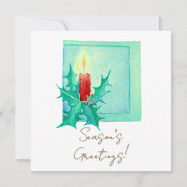 Candle and holly Christmas Card Karte