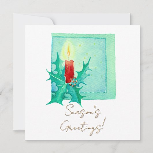 Candle and holly Christmas Card Karte (Vorderseite)