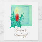 Candle and holly Christmas Card Weinetikett (Einzelnes Label)