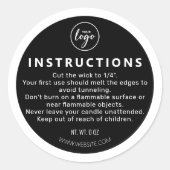 Candle Bottom Black Candle Care Instruction Runder Aufkleber (Vorderseite)