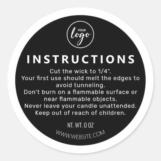Candle Bottom Black Candle Care Instruction Runder Aufkleber (Vorderseite)