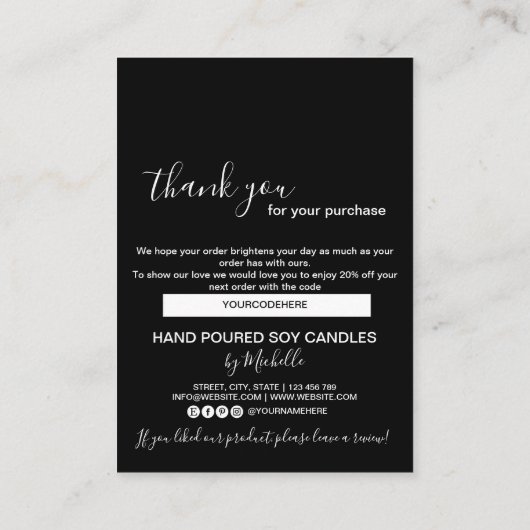 Candle Care Card Vielen Dank Karte Fügen Sie Ihren (Rückseite)