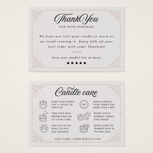 Candle Care Dankeschön Karte (Vorne & Hinten)