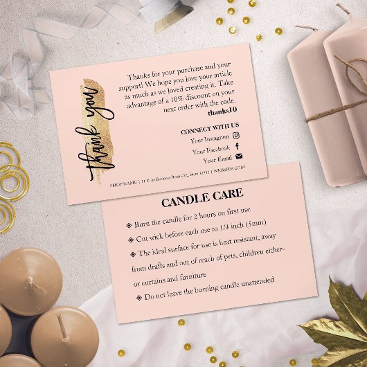 Candle Care Gold Glitzer Chic Script Vielen Dank Visitenkarte
