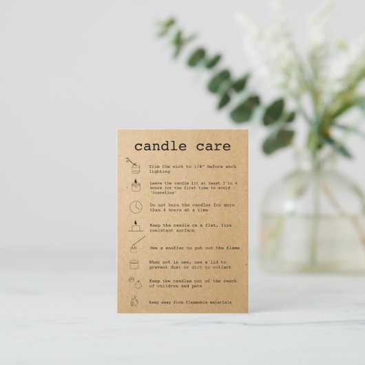 Candle Care Instructions Card Hinzufügen Ihres Log Visitenkarte (Stehend Vorderseite)