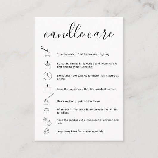 Candle Care Instructions Card Hinzufügen Ihres Log Visitenkarte (Vorderseite)
